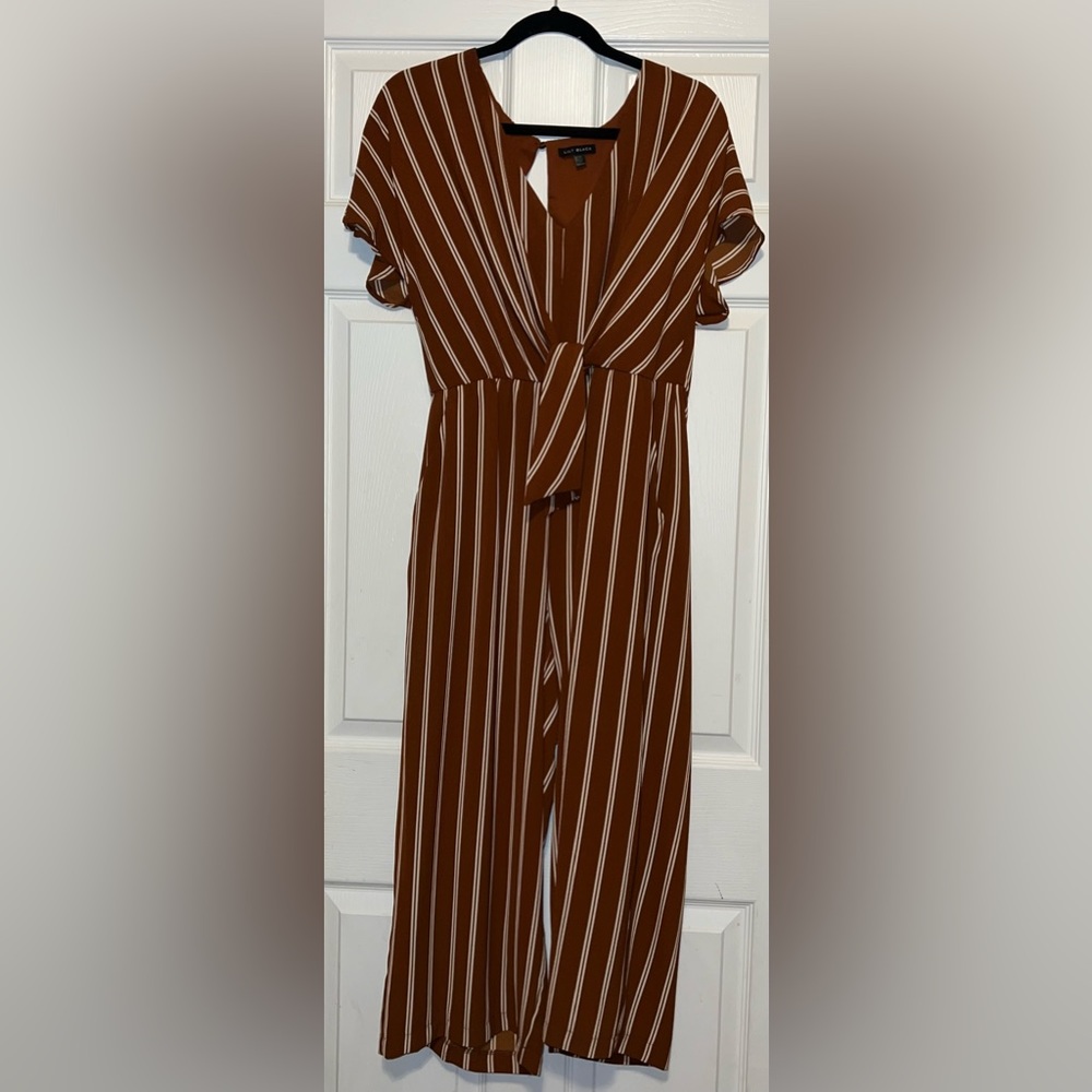 Lily Black Burnt Orange & White Striped V neck Jumpsuit Size Size 10 NWOT